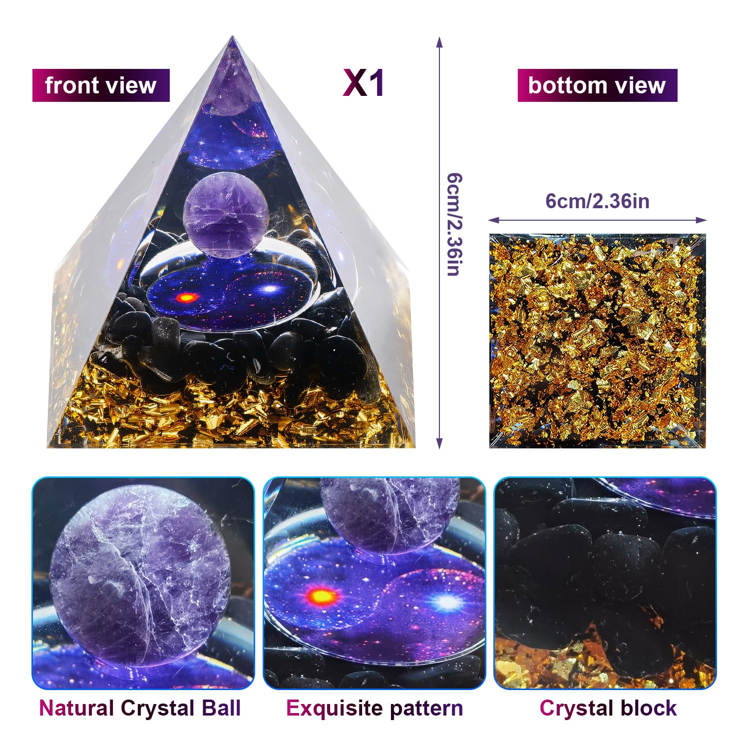 1 Piece Orgonite Authentic Orgonite Pyramid Orgonite Pyramid 3D Resin Pyramid Craft Crystal Crushed Stone Decoration Desk Living Room Bedroom Office