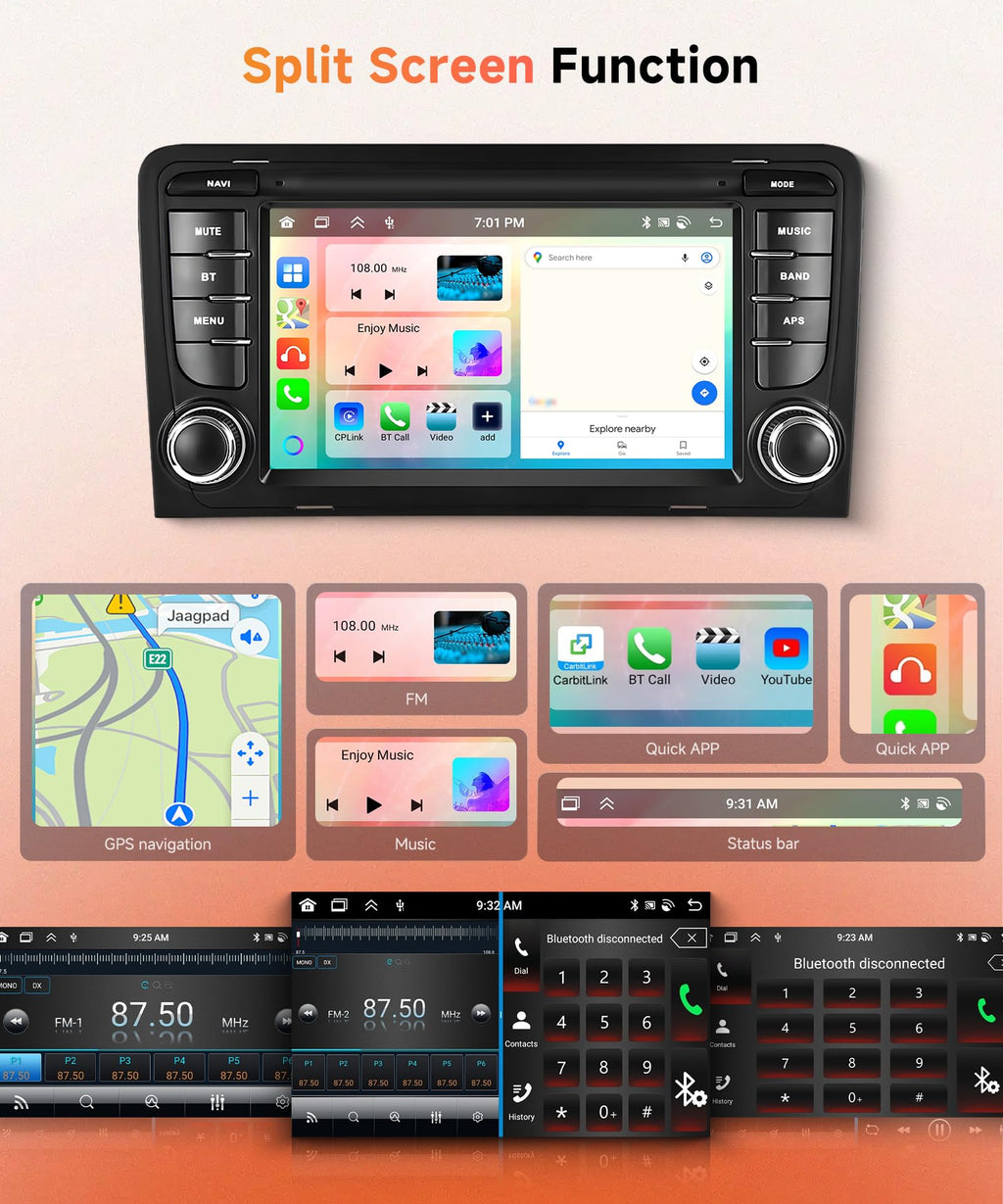 6G+128G 8 Core Wireless Carplay Android Car Radio for Audi A3 8P A3 8P1 S3 RS3 8P RS3 Sportback 7 Inch Car Radio Android Auto GPS Navi WiFi Mirror Link Bluetooth FM/RDS/DSP Rear Camera