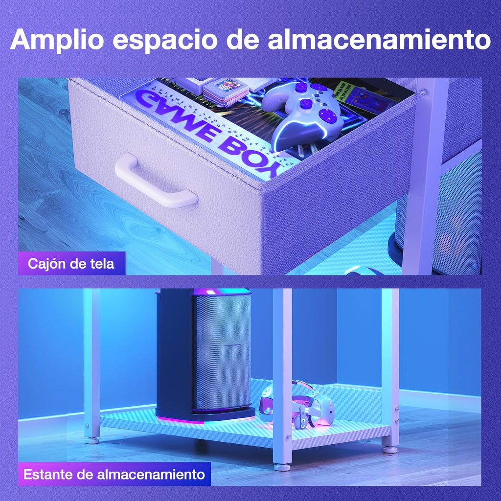 Escritorio para juegos Coleshome con iluminación LED, 120 x 48 cm, cajones y soporte, reversible, con gancho para casco, fibra de carbono negra 