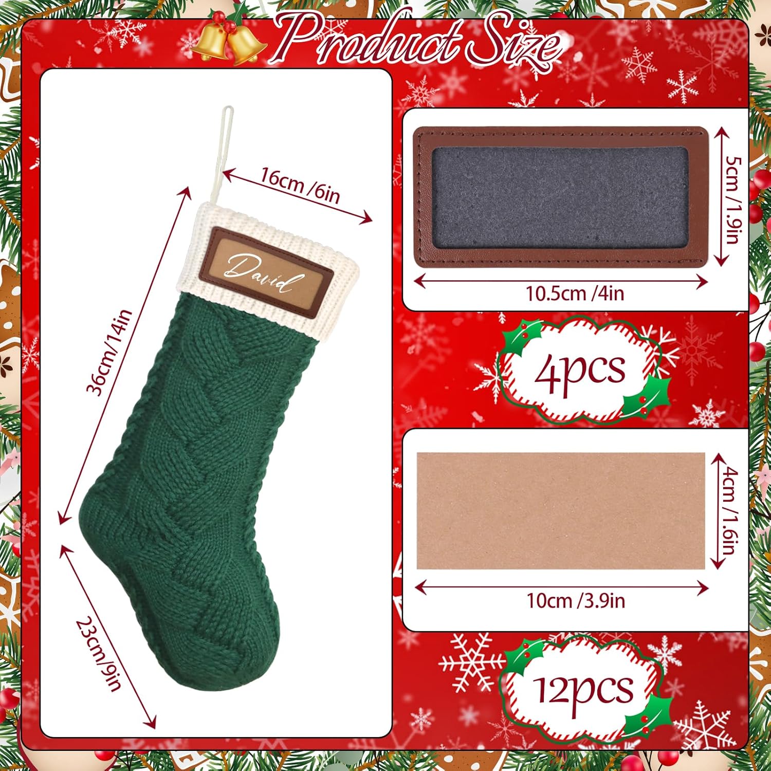 Dremisland Meias de Natal personalizadas meias natalícias de tecido com nome botas médias de Natal grande pendurar meias natalícias pai Natal Stocking para lareira decoração