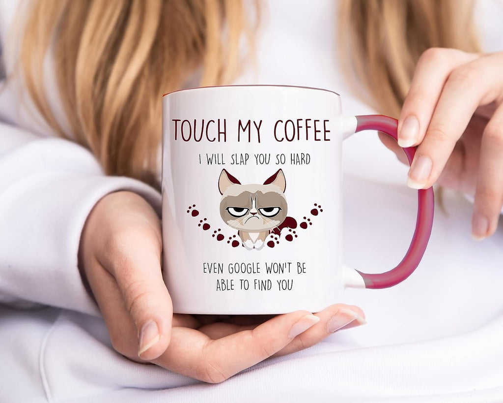 Caneca de gato | Touch My Coffee | Presentes para mãe | Presentes de aniversário para mulheres | Caneca de café para gatos | Canecas sarcásticas grosseiras | Canecas de gato para mulheres e homens |