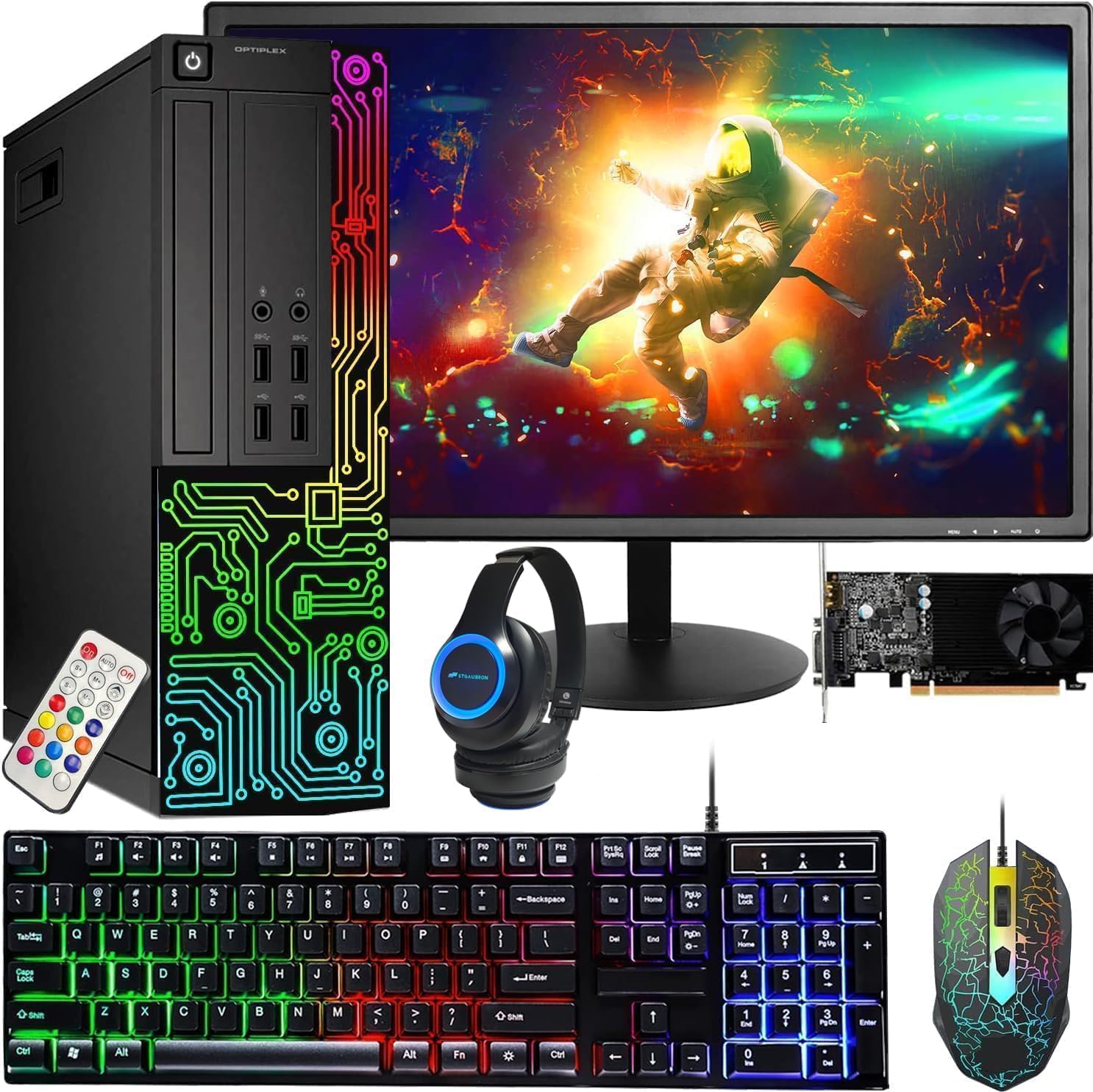 Dell Gaming OptiPlex Desktop RGB Computer PC, Intel Core i7, GeForce GT 1030 2GB GDDR5, 16GB RAM, 512GB SSD, 24 Inch HDMI Monitor, Keyboard Mouse and Headset, WiFi, W11 Pro (Renewed)