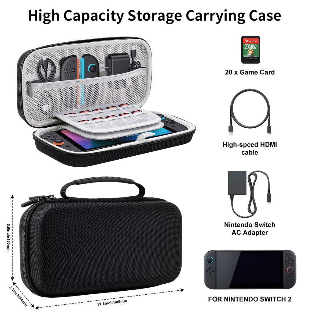Lmcpa Funda para Consola Nintendo Switch 2 2025, Bolsa de Viaje con 20 Cartuchos de Juego, Estuche Rígido Portátil Protector para Consola 2025 Nintendo Switch 2 Accesorios,