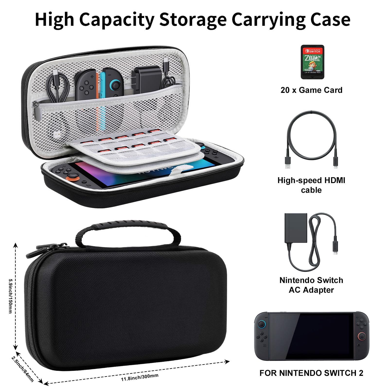 Lmcpa Funda para Consola Nintendo Switch 2 2025, Bolsa de Viaje con 20 Cartuchos de Juego, Estuche Rígido Portátil Protector para Consola 2025 Nintendo Switch 2 Accesorios,