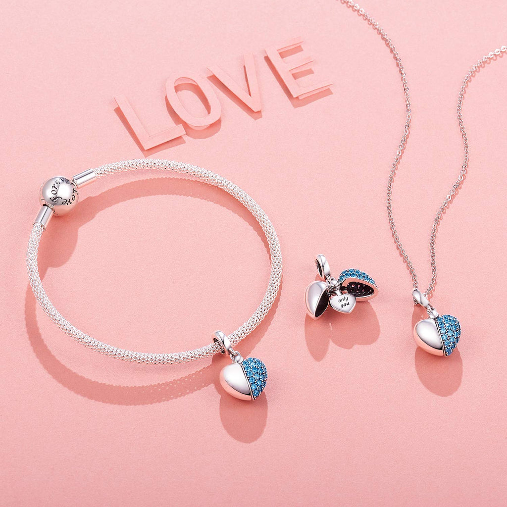 NINGAN Colgante Charms de plata esterlina 925 "I Love You colgante en forma de corazón de zircon brillante adecuado para pulseras de mujer collar regalo de San Valentín