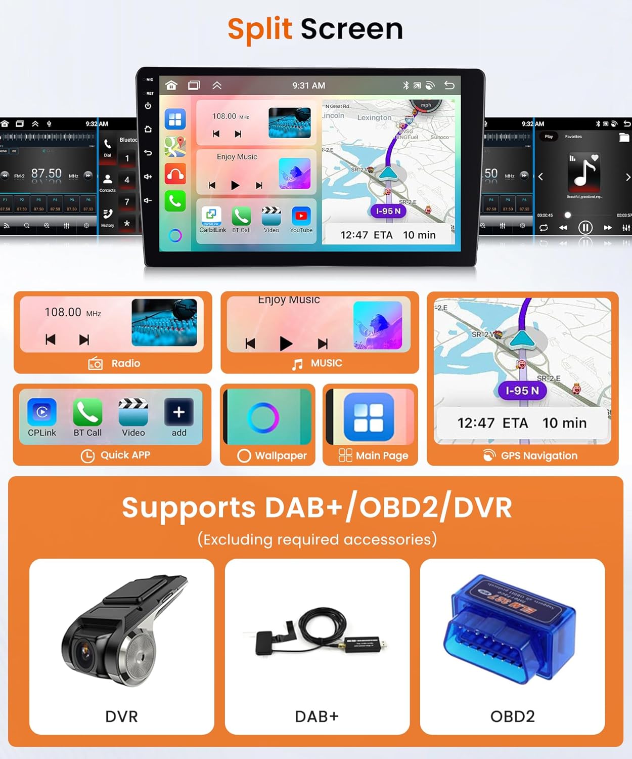 6G+128G 8 Core Wireless Carplay Android Car Radio for Mitsubishi ASX 1/Citroen C4/Peugeot 4008 10 Inch Radio with Android Auto GPS Navi WiFi Mirror Link Bluetooth FM/RDS/DSP EQ Rear Camera