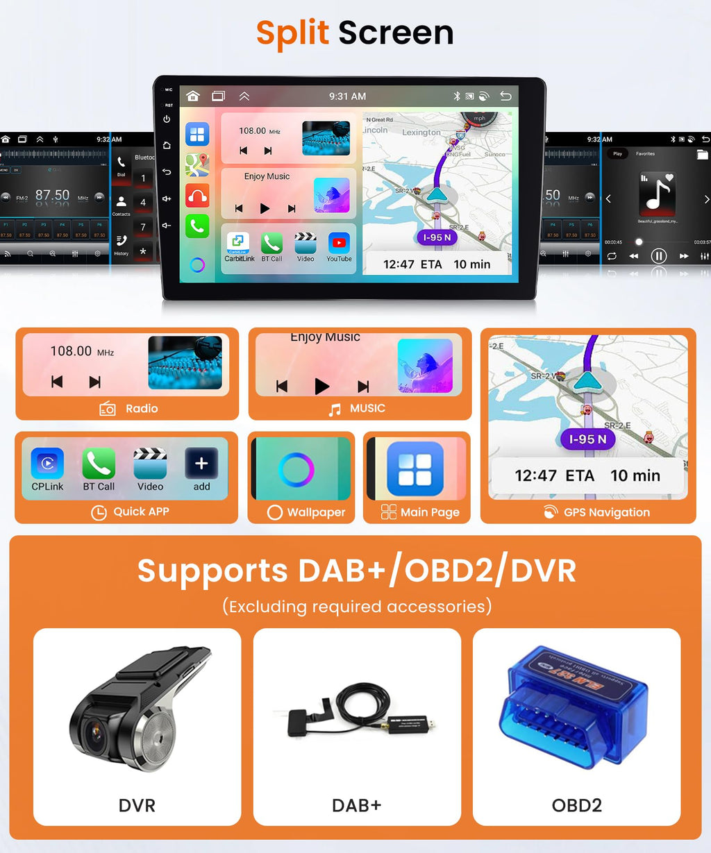 2G+64G Wireless Carplay Android Car Radio for Renault Dacia Logan 2 Sandero B52 2012-2019 9 Inch Radio with Android Auto Navi GPS WiFi Mirror Link Bluetooth FM/RDS/Dab/SWC Rear Camera