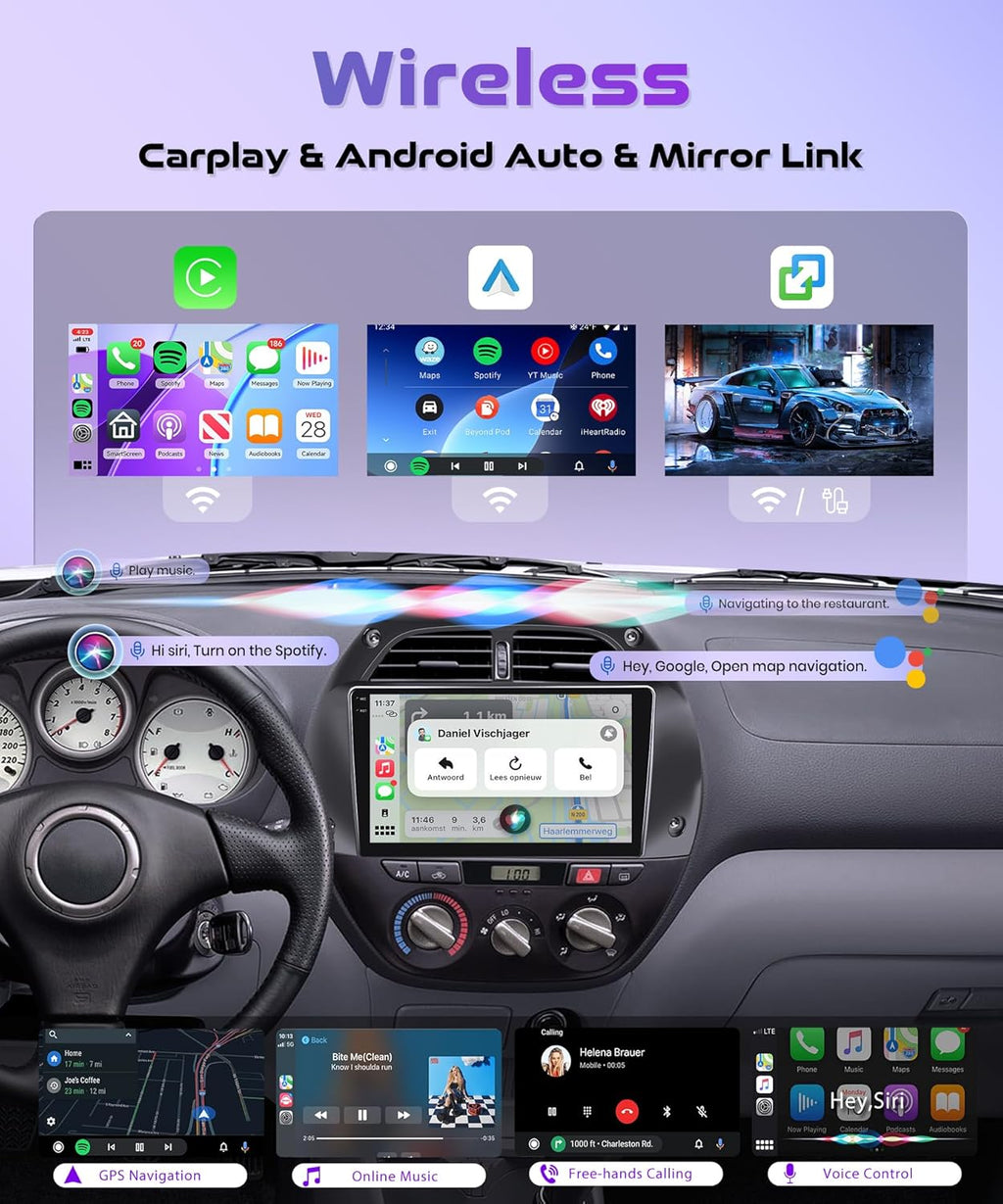 6G+128G 8 Core Wireless Carplay Android Car Radio for Toyota RAV4 2001-2006 9 Inch Screen Car Radio with Android Auto Navi GPS WiFi Mirror Link Bluetooth FM/RDS/DSP/SWC Rear Camera