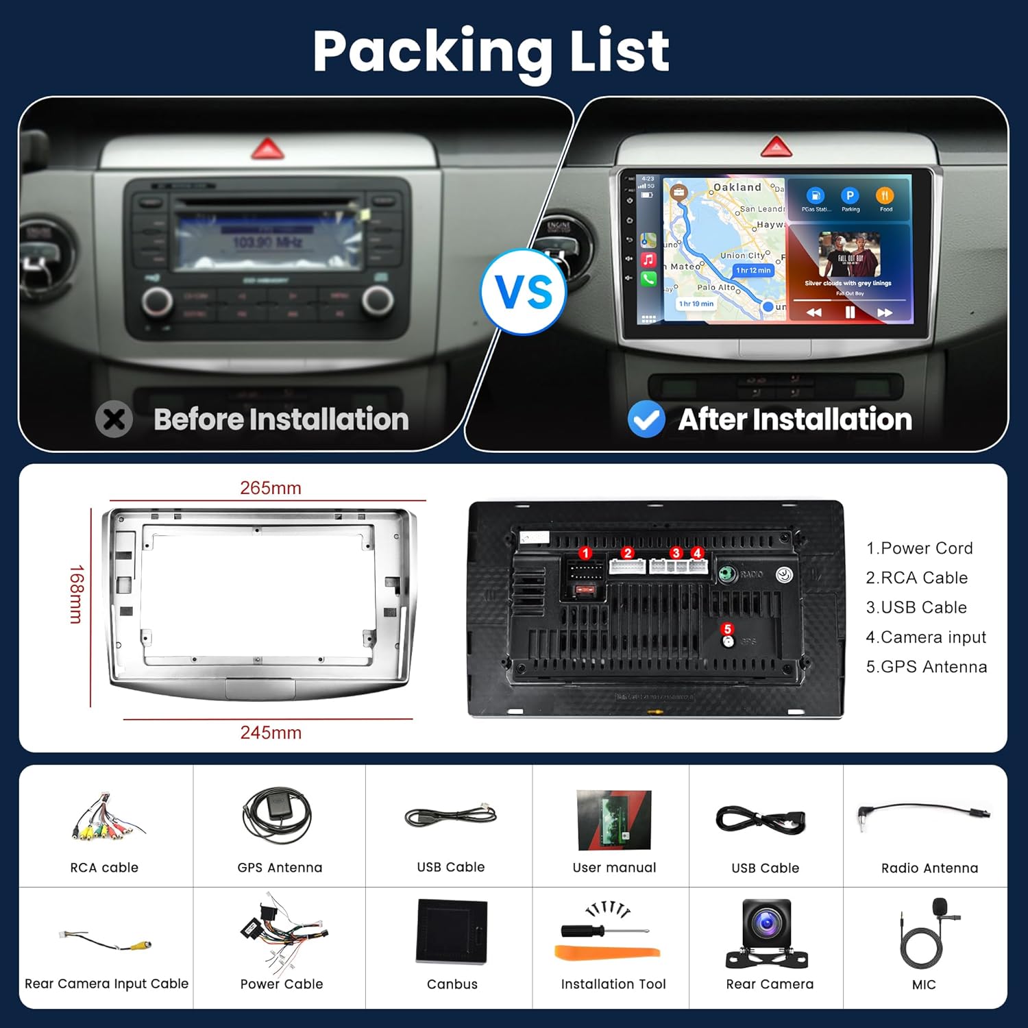 6G+128G 8 Core Wireless Carplay Android Car Radio for VW Magotan/CC Passat B7/B6 2010-2015 10 Inch Car Radio with Android Auto GPS Navi WiFi Mirror Link Bluetooth FM/RDS/DSP Rear Camera