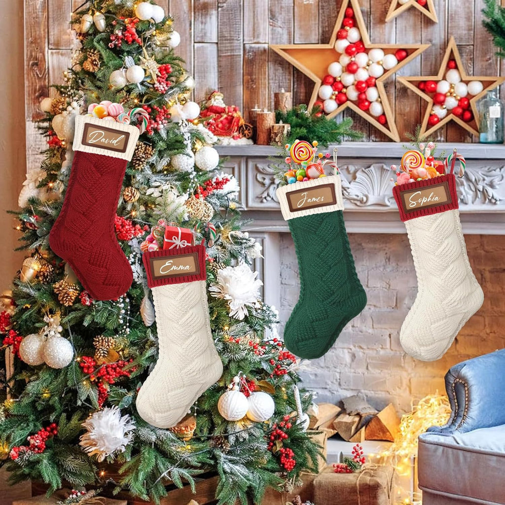 Dremisland Meias de Natal personalizadas meias natalícias de tecido com nome botas médias de Natal grande pendurar meias natalícias pai Natal Stocking para lareira decoração