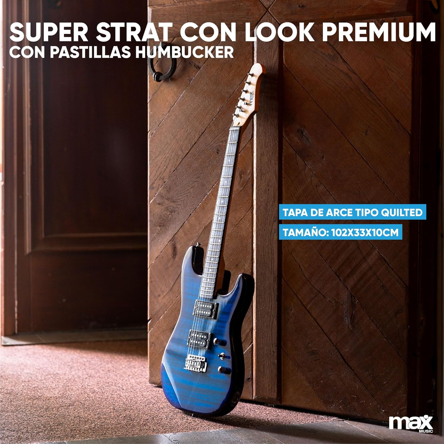 MAX GigKit Pack guitarra elétrica azul escuro Quilted com amplificador de 40 W, ajustador, capa, correia e conjunto de cordas, conjunto de iniciação completo para iniciantes ou presente musical