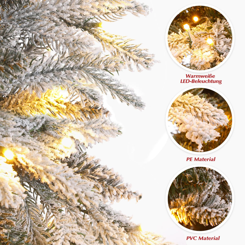 Yorbay Árvore de Natal artificial, com luzes LED e flocos de neve, decoração natalícia, suporte em metal (150 cm)