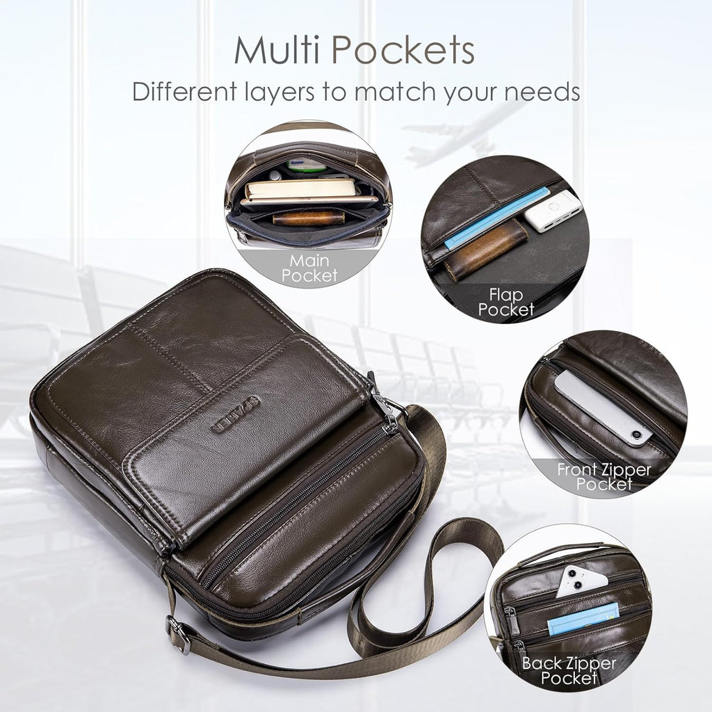 SPAHER Bolsa de ombro grande de pele para homem - mala de cavalheiro de couro - Balança para homens - Man Bag, B454 Café castanho, Utilitário