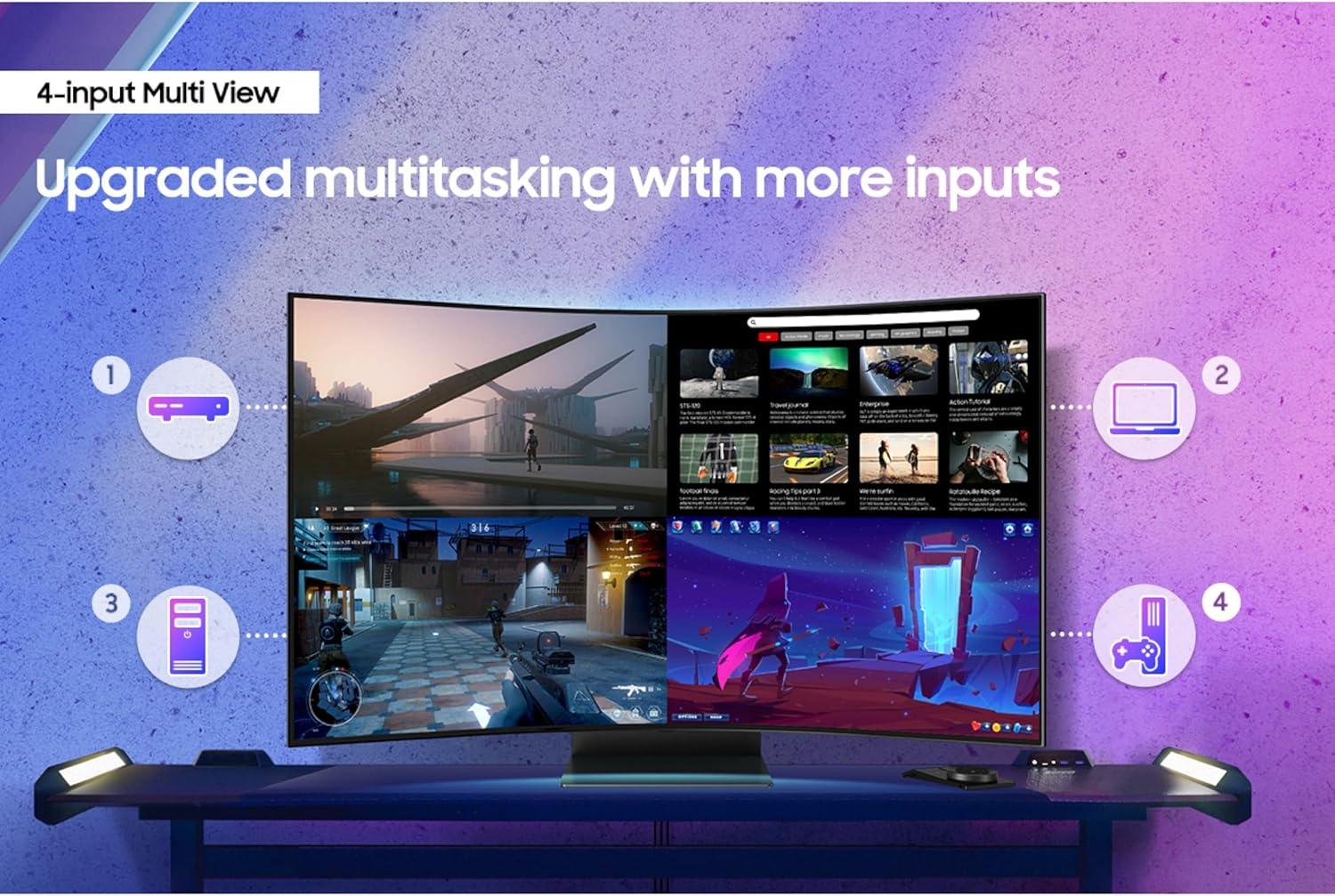 Samsung 55" Odyssey Ark 2nd Gen 4K UHD 1000R Curved Gaming Monitor, 165Hz, 1ms, 4 Input Multi View, Quantum Mini-LED, AMD FreeSync Premium Pro, HDR 10+, Height Adjustable Screen, LS55CG970NNXGO