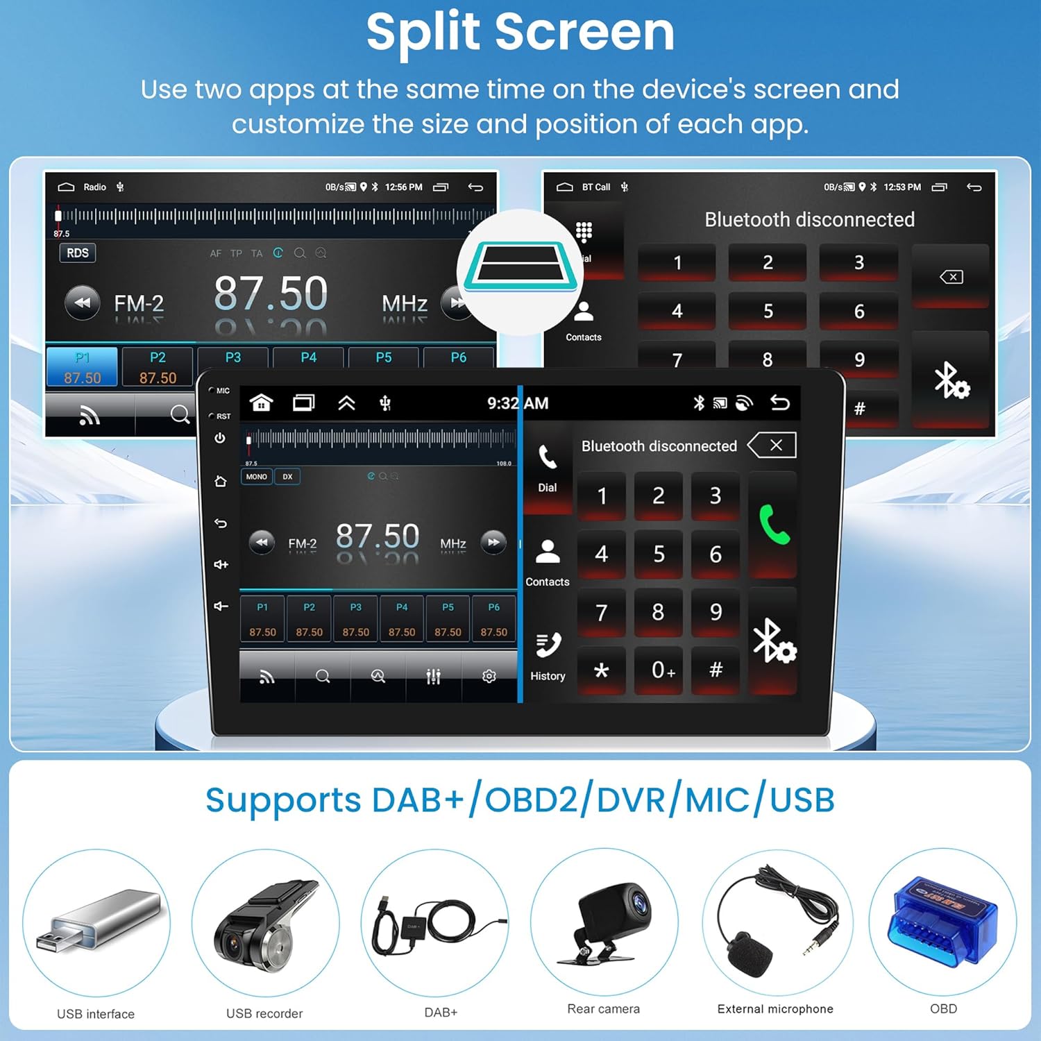 6G+128G 8 Core Wireless Carplay Android Car Radio for Toyota RAV4 2001-2006 9 Inch Screen Car Radio with Android Auto Navi GPS WiFi Mirror Link Bluetooth FM/RDS/DSP/SWC Rear Camera