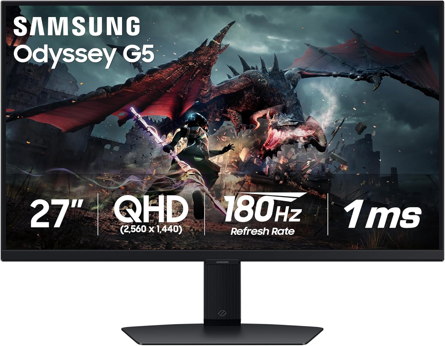 SAMSUNG 32-Inch Odyssey G50D Series QHD Fast IPS G-Sync Compatible Gaming Monitor, 1ms, VESA DisplayHDR 400, 180Hz, AMD FreeSync, Adjustable Stand, Eye Saver Mode, LS32DG502ENXZA, 2024
