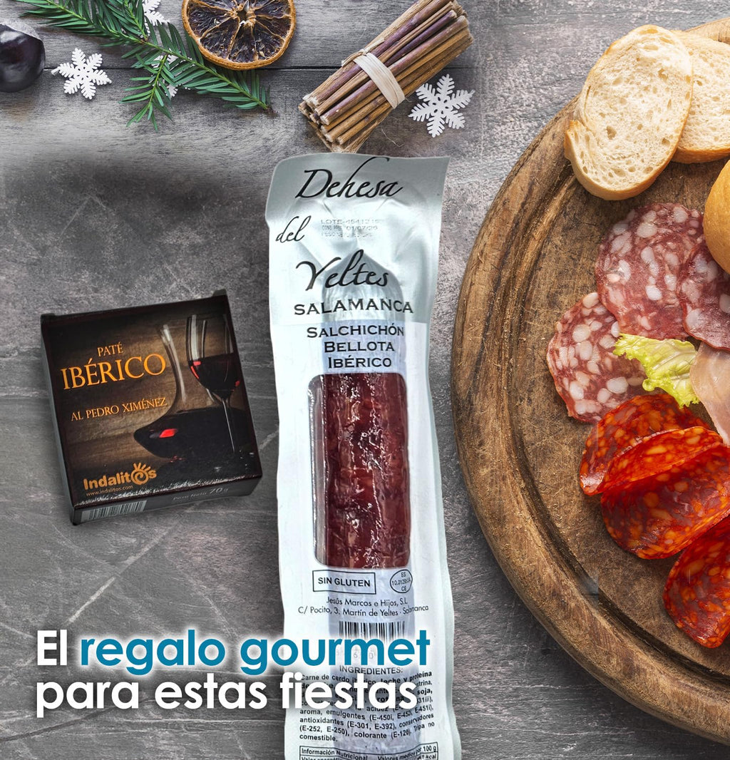 Cesto Gourmet para oferecer M | Perfeita como presente cesta de Natal para empresas, presunto ibérico de isca vinho tempranillo creme de morcela e creme de sobretudo par par PX pack polvones e balões