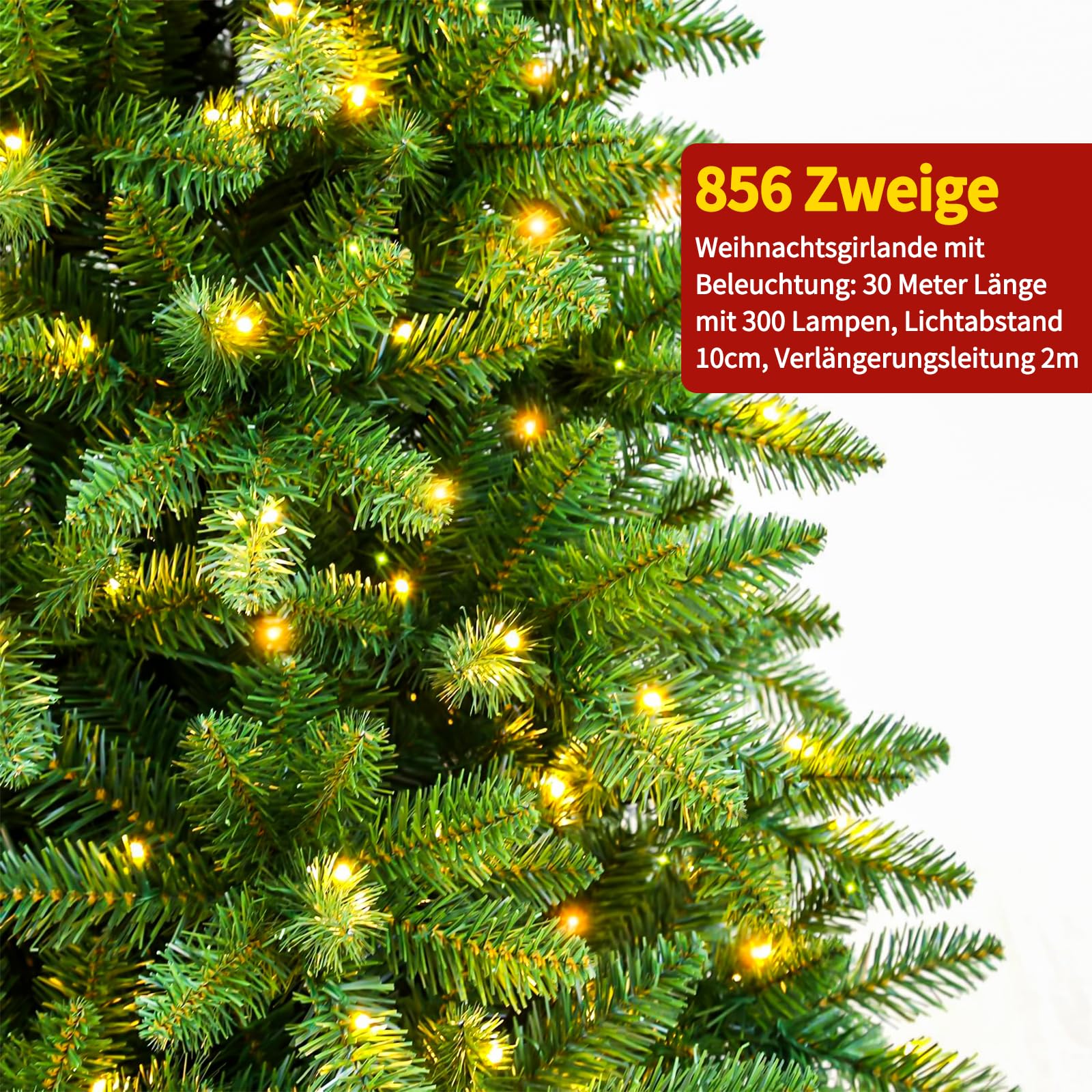 Árbol de Navidad de 180 cm - Abeto artificial robusto - Hojas, ligero y fácil de montar - Árbol de Navidad exuberante con base de metal y 800 piñones decorativos 