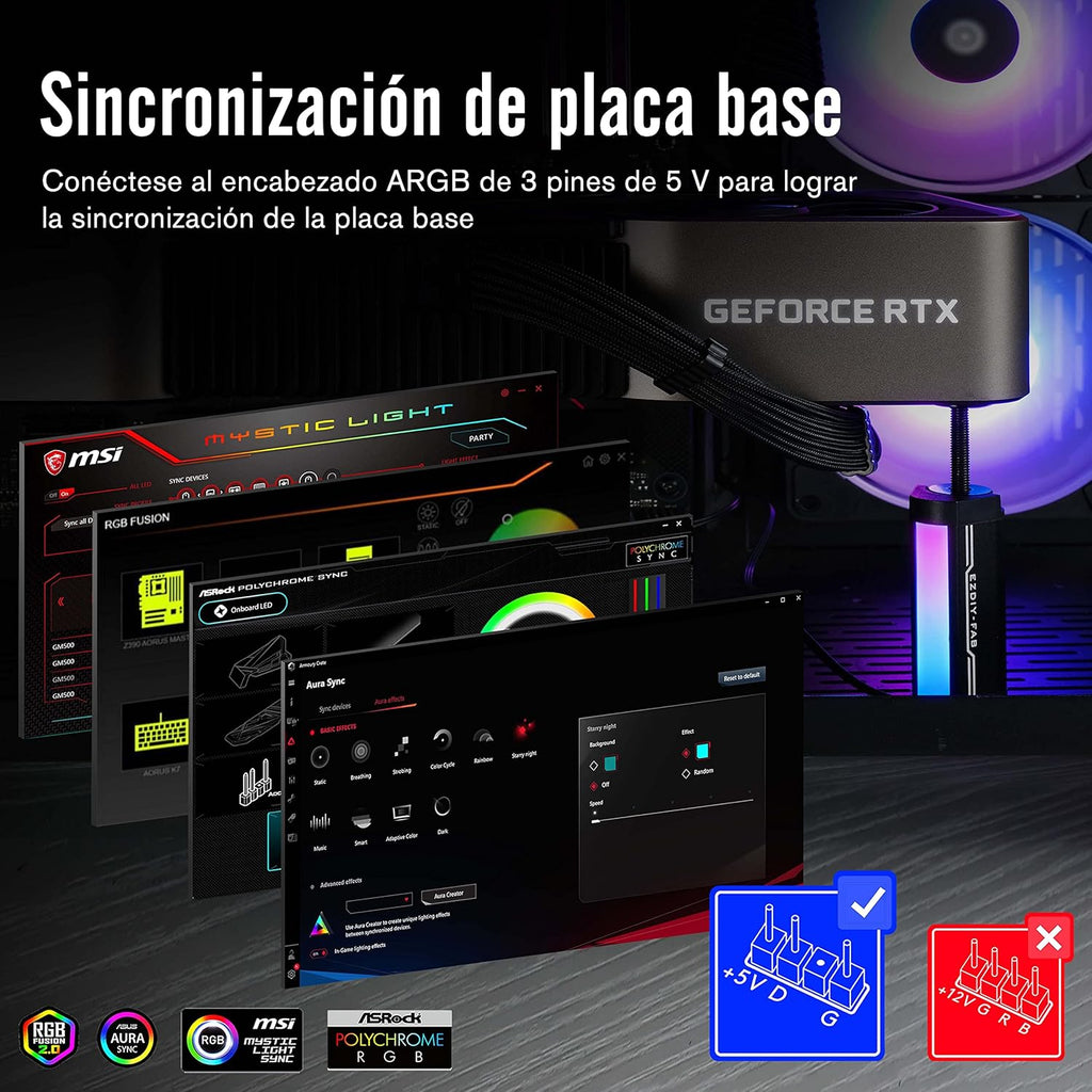 EZDIY-FAB Suporte de suporte de GPU, 5 V 3 PIN ARGB placa gráfica GPU brace suporte altura ajustável, suporte de Sag/capa para cartão de vídeo