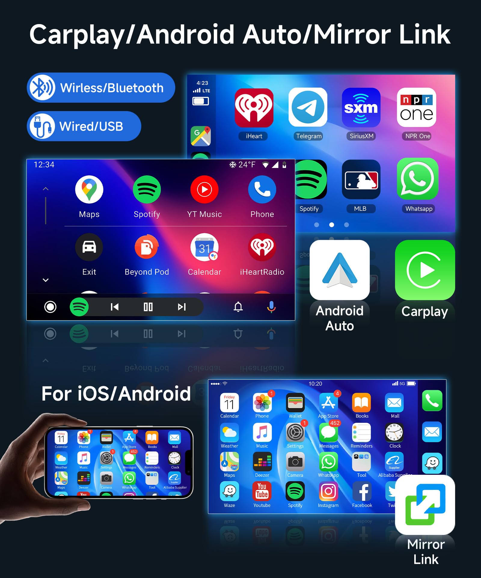 4G+64G Wireless Carplay Android 13 Car Radio 2 DIN for Toyota AURIS 2006-2011 10.1 Inch Car Radio with Android Auto GPS Navi WiFi Mirror Link Bluetooth FM/RDS/32 EQ/SWC Rear Camera