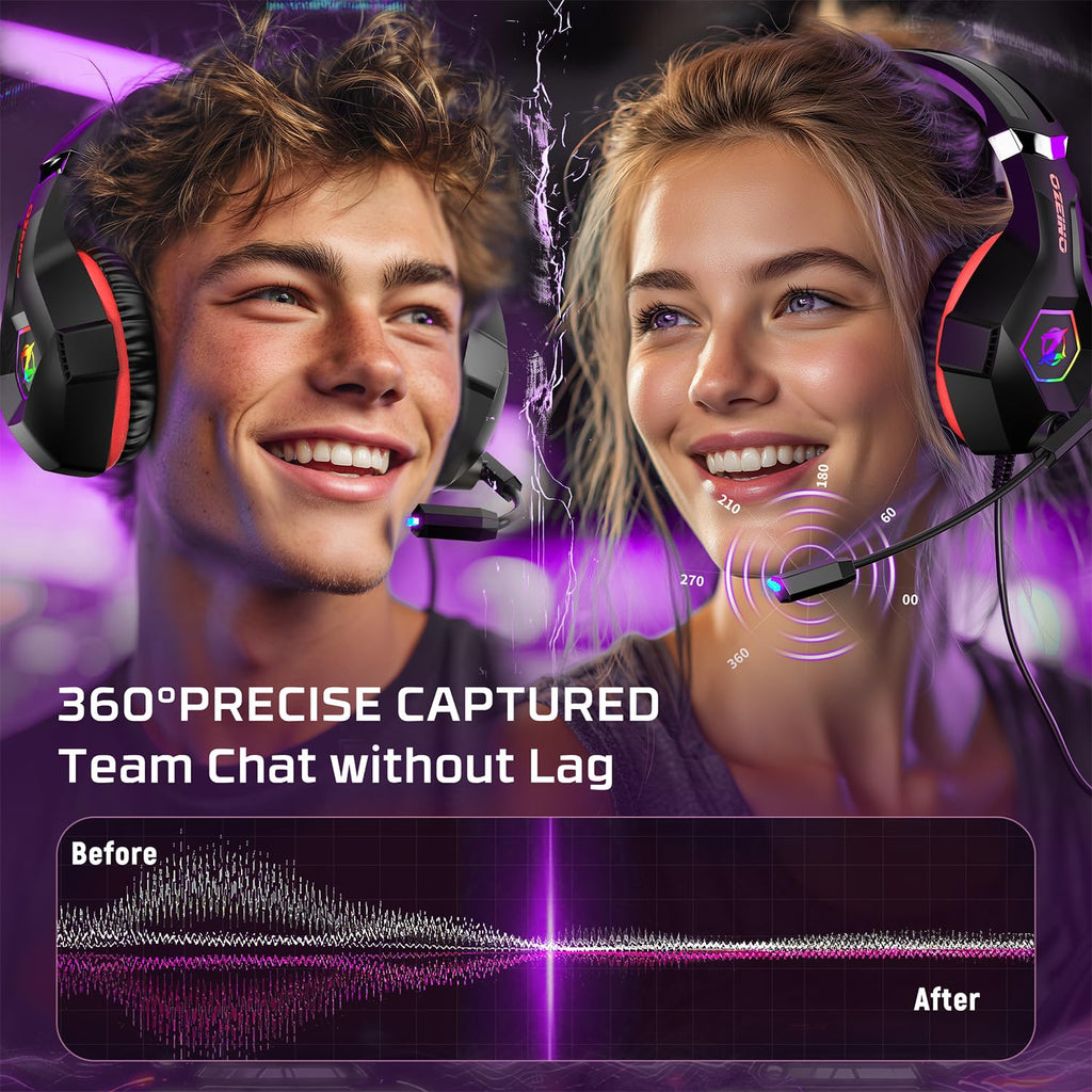 Gaming headset, gaming headset with rotating microphone, RGB light, premium stereo, lightweight comfortable earmuffs, for PS4 PS5 Xbox PC Switch Tablet Laptop 