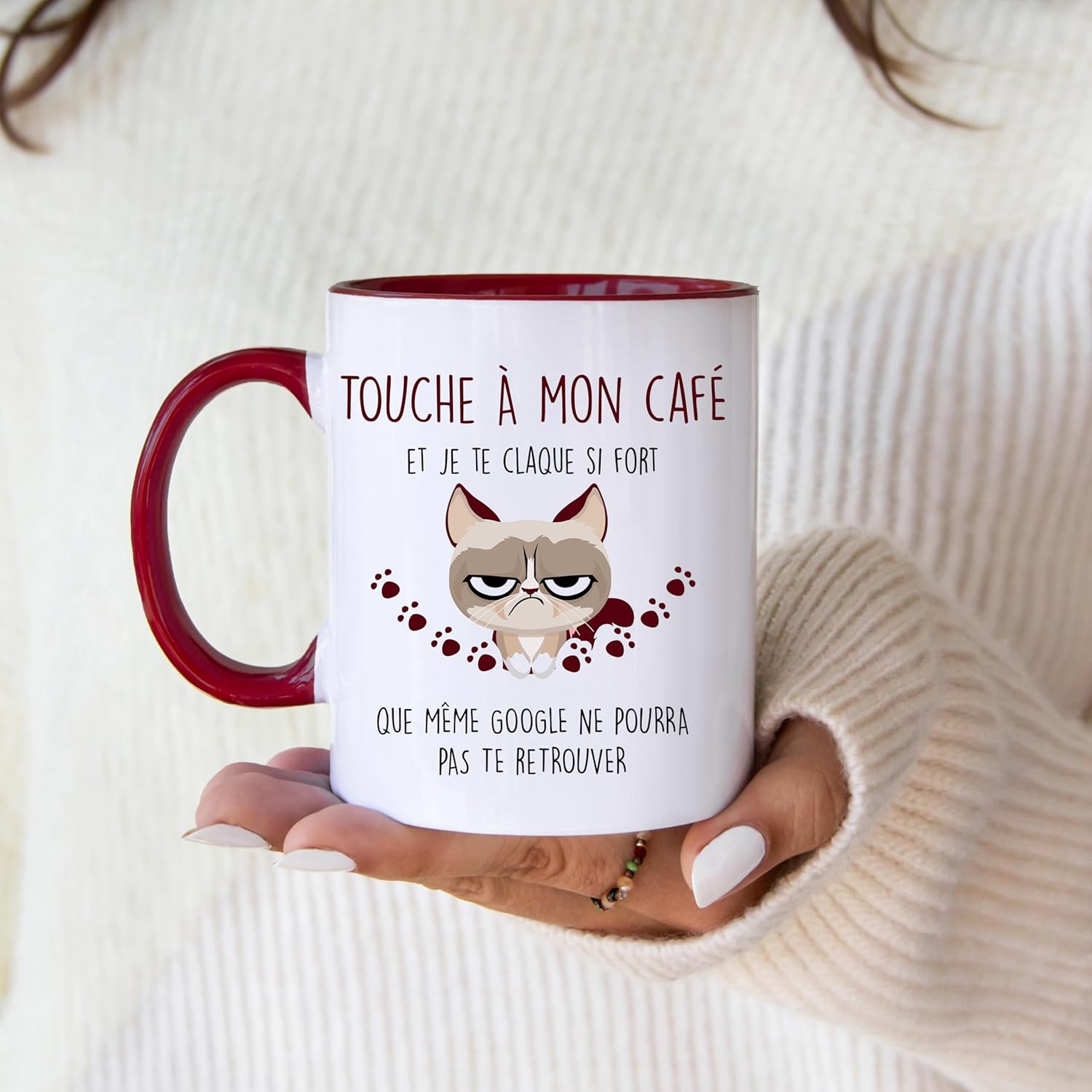 Jungle Mug Presente colega de trabalho | Toque no meu café e em chá claque, caneca de presente colega de trabalho | ideia de presente caneca de humor para colega (bordô)