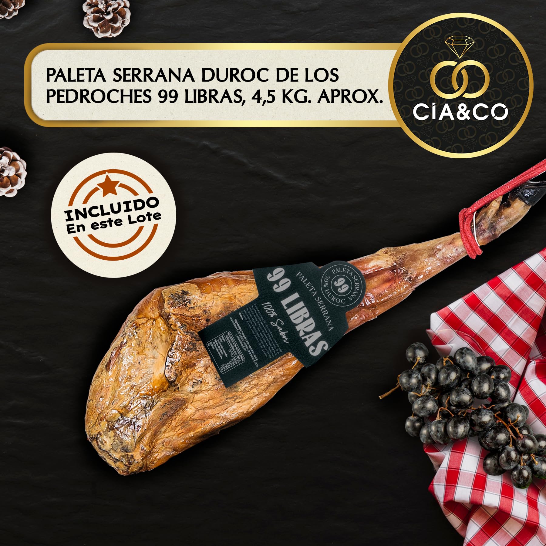 Christmas Basket with Gourmet Ham 2025 (Lot 400) · With Serrana Palette, Red Wines, Selected Iberian Wines and Cured Cheese · Includes Customizable Card · Ideal Corporate, Family or Personal Gift