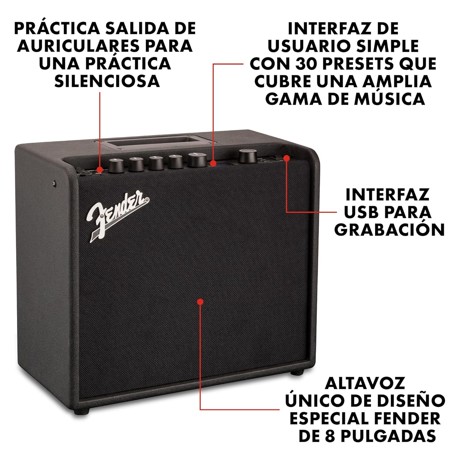 Fender Mustang LT 25, amplificador combinado para guitarra elétrica, preto