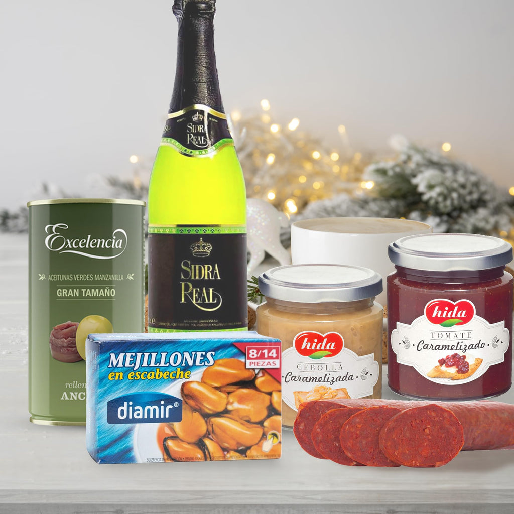 Cesto Gourmet para oferecer M | Perfeita como presente cesta de Natal para empresas, presunto ibérico de isca vinho tempranillo creme de morcela e creme de sobretudo par par PX pack polvones e balões