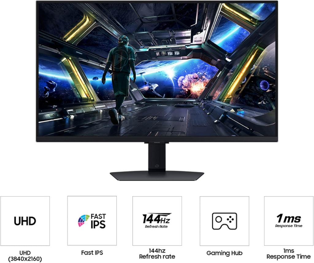 Samsung 32” Odyssey G7 (G70D) 4K UHD IPS 144Hz 1ms(GtG) Smart Gaming Monitor, G-Sync Compatible, AMD Freesync Premium, Vivid Colors, Adjustable Stand, Black Equalizer, LS32DG702ENXZA