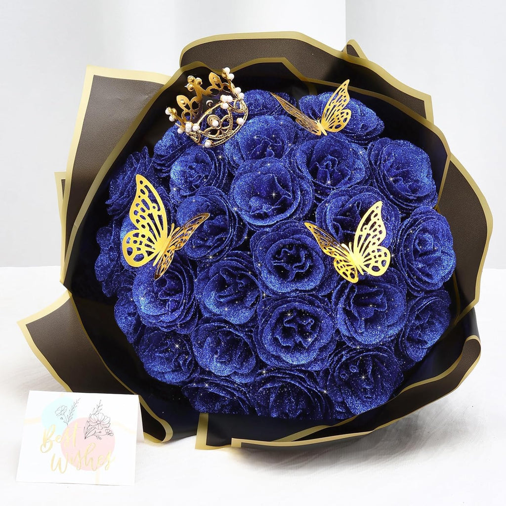 Dremisland Ramo de rosas com purpurinas rosa 26 peças flores artificiais ramo de rosas falsas com haste longa flores falsas para noiva casamento e compromissos casa jardim centros de mesa decoração