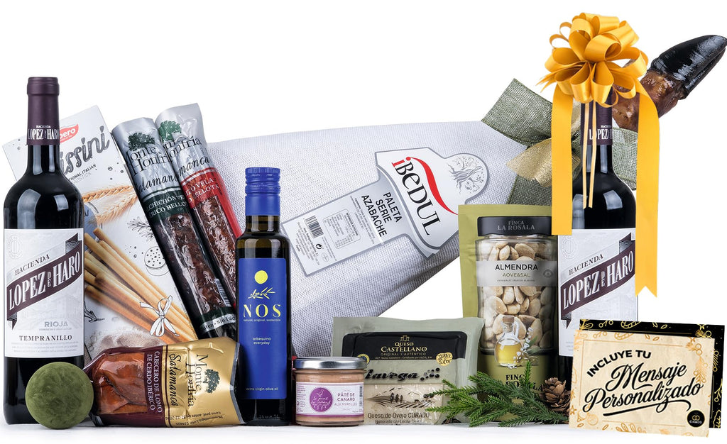 Christmas Basket with Gourmet Ham 2025 (Lot 400) · With Serrana Palette, Red Wines, Selected Iberian Wines and Cured Cheese · Includes Customizable Card · Ideal Corporate, Family or Personal Gift
