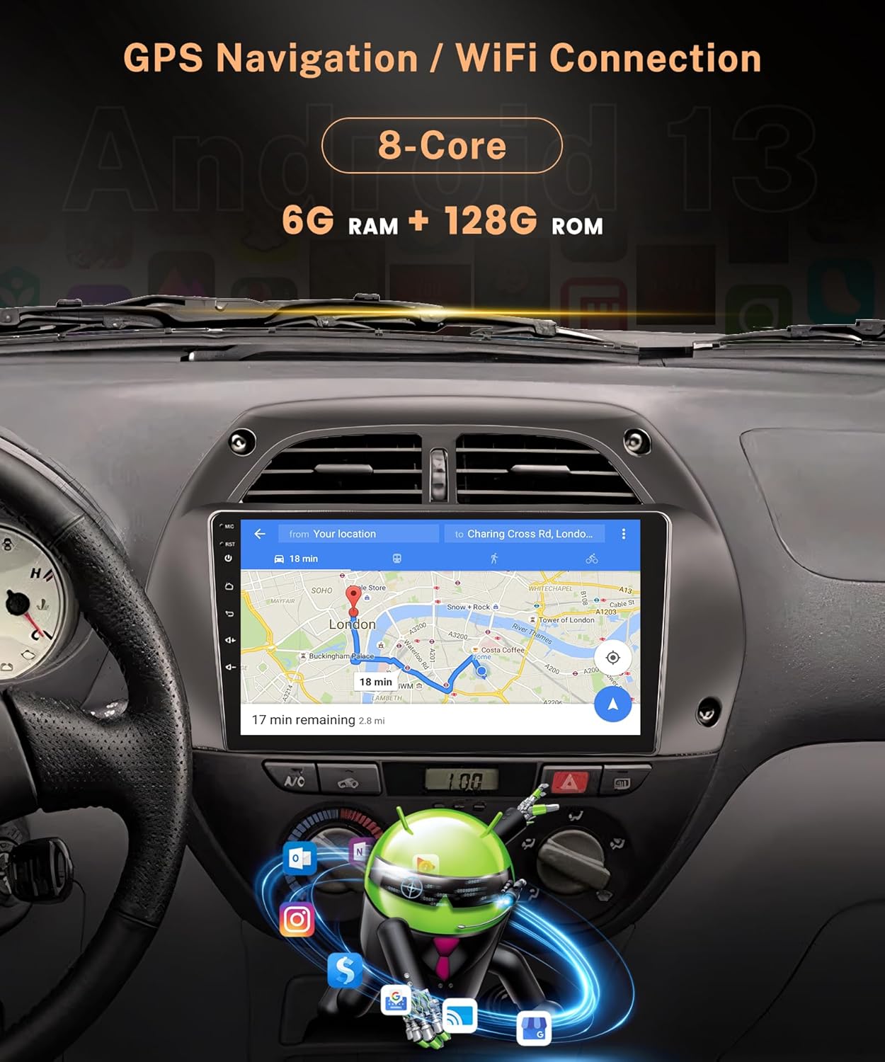 6G+128G 8 Core Wireless Carplay Android Car Radio for Toyota RAV4 2001-2006 9 Inch Screen Car Radio with Android Auto Navi GPS WiFi Mirror Link Bluetooth FM/RDS/DSP/SWC Rear Camera