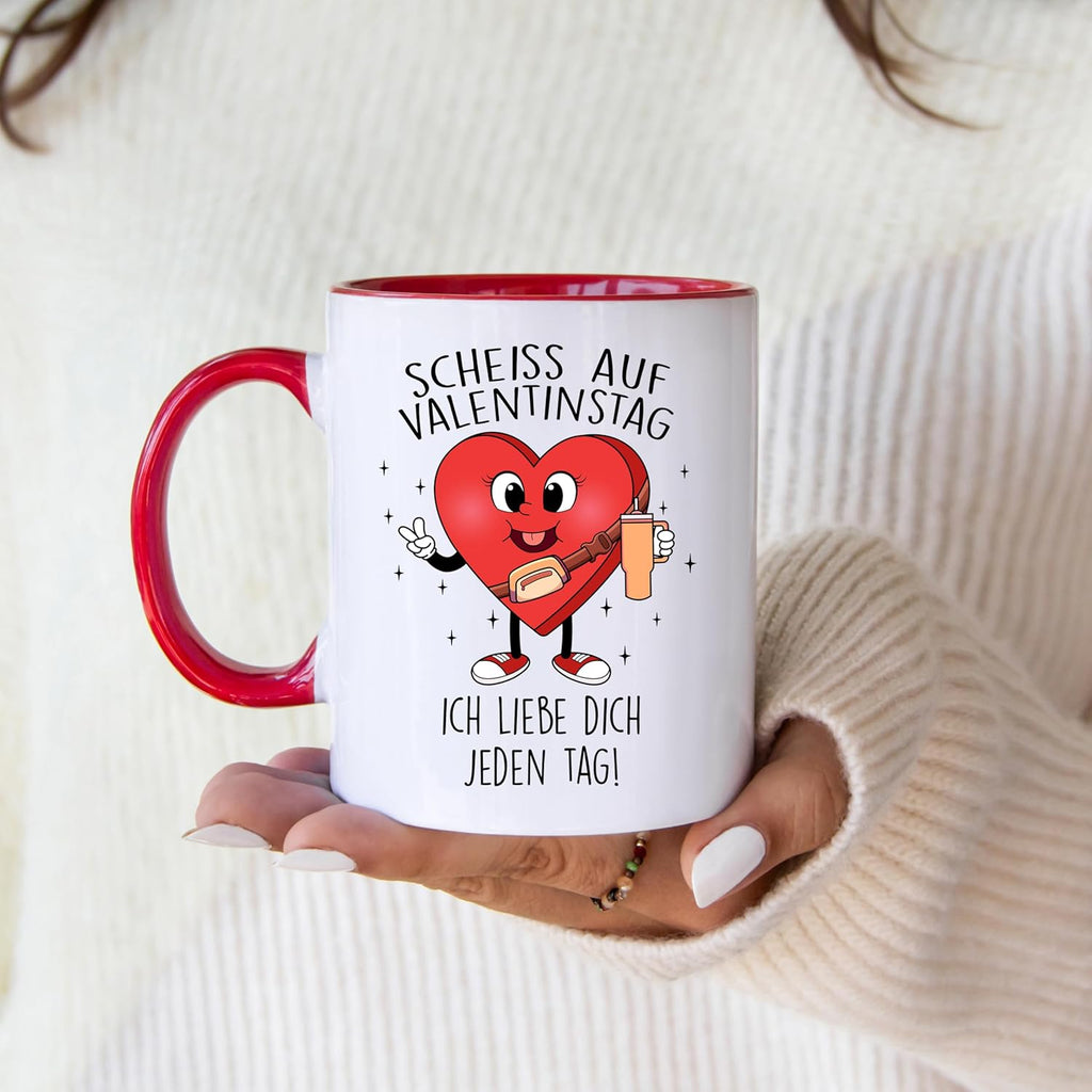 Jungle Mug Caneca com texto em alemão Scheiss auf Valentinstag - Ich liebe dich jeden Tag - Kaffeebecher Geschenkidee zum Valentinstag Geschenk für sie/Ihn, Geschenk