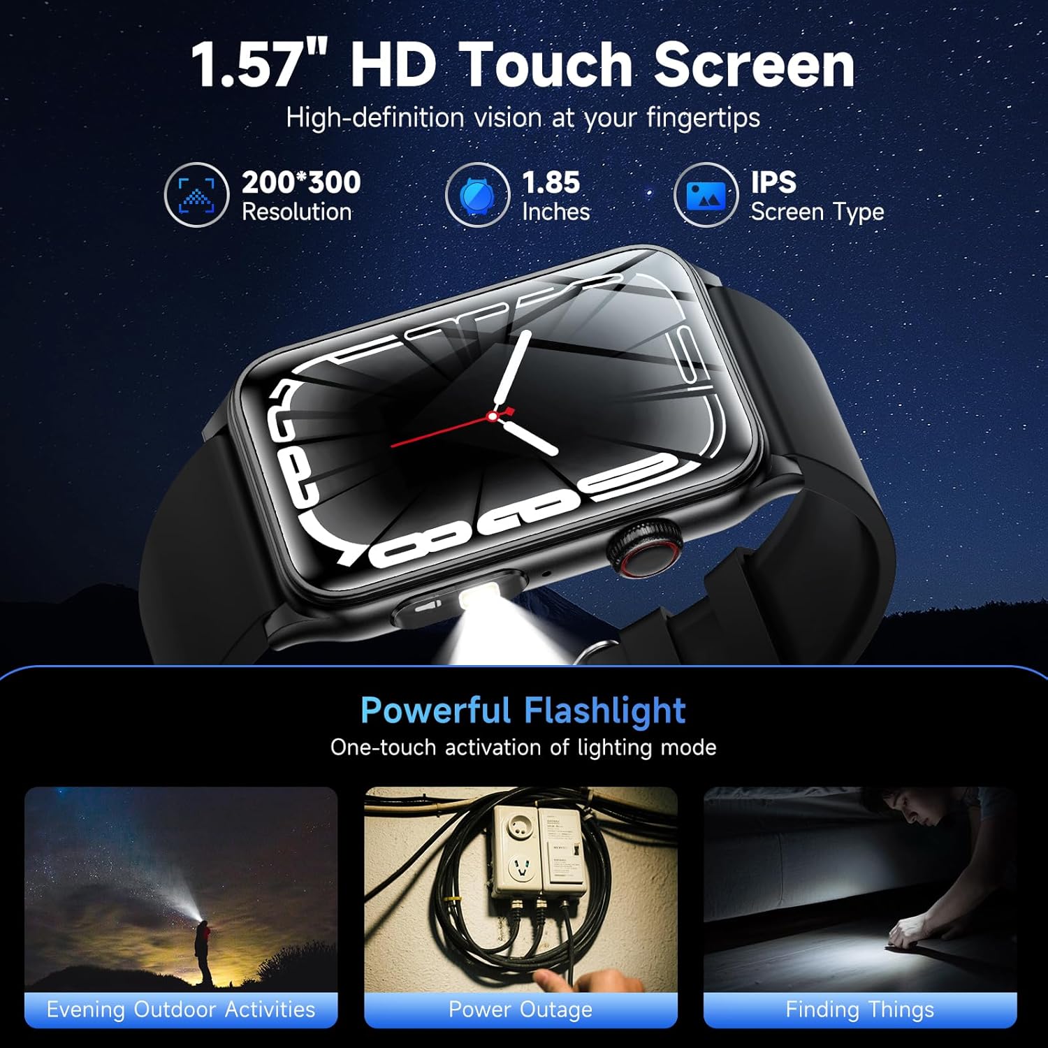 2025 Relógio inteligente para homem com Bluetooth Calling, 1,57" Smartwatch com lanterna LED, 120 modos desportivos, podómetro pulseira desportiva inteligente para Android iOS