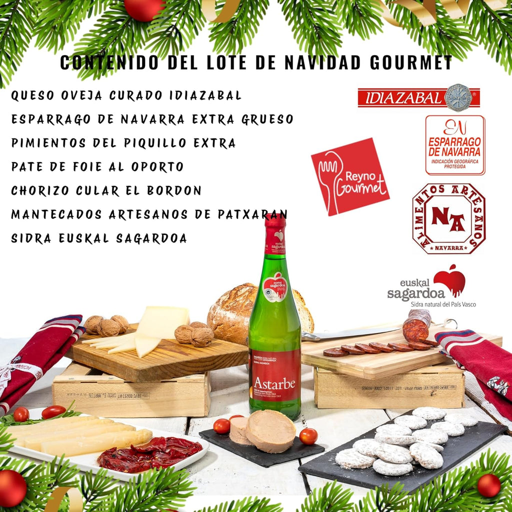 THE BASQUE gourmet Cesta de Natal presente de produtos de Euskal Herria – lote de Natal – queijo Idiazabal, paté, horizo, espargos de navarra, sidra basca, cesta gourmet para oferecer