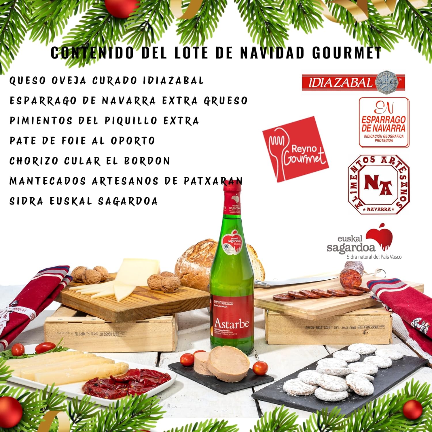 THE BASQUE gourmet Cesta de Natal presente de produtos de Euskal Herria – lote de Natal – queijo Idiazabal, paté, horizo, espargos de navarra, sidra basca, cesta gourmet para oferecer