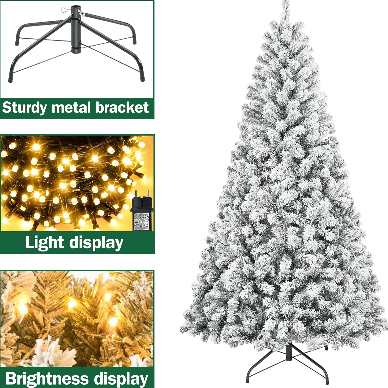 Árbol de Navidad de 180 cm - Abeto artificial robusto - Hojas, ligero y fácil de montar - Árbol de Navidad exuberante con base de metal y 800 piñones decorativos 