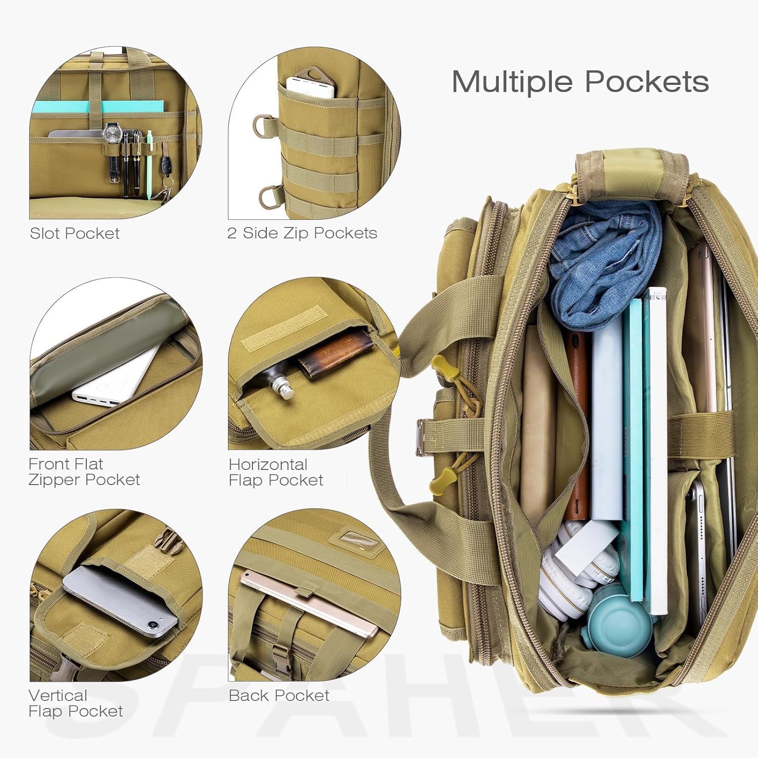 SPAHER Pasta trabalho homem mala de ombro militar tática para computador portátil 14/15,6/17 polegadas porta-documentos mala presente, L-15,6/17" - preto-modelo melhorado, Negócios