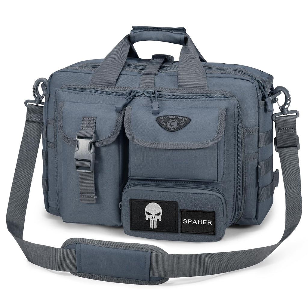SPAHER Pasta trabalho homem mala de ombro militar tática para computador portátil 14/15,6/17 polegadas porta-documentos mala presente, L-15,6/17" - preto-modelo melhorado, Negócios