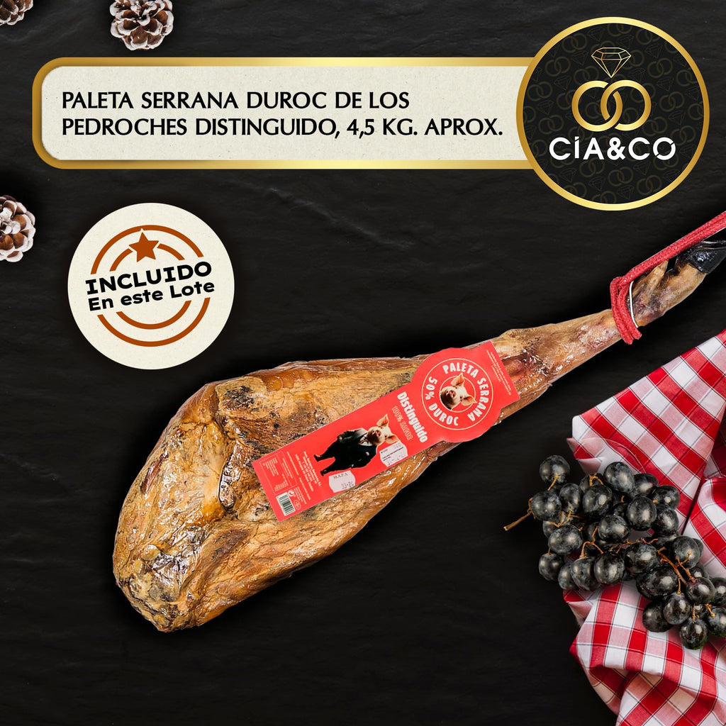 Christmas Basket with Gourmet Ham 2025 (Lot 217) · With Red and White Wine Rioja, Cava, Gin, Beer, Sweets and Iberian · Includes Customizable Card · Ideal Corporate or Family Gift