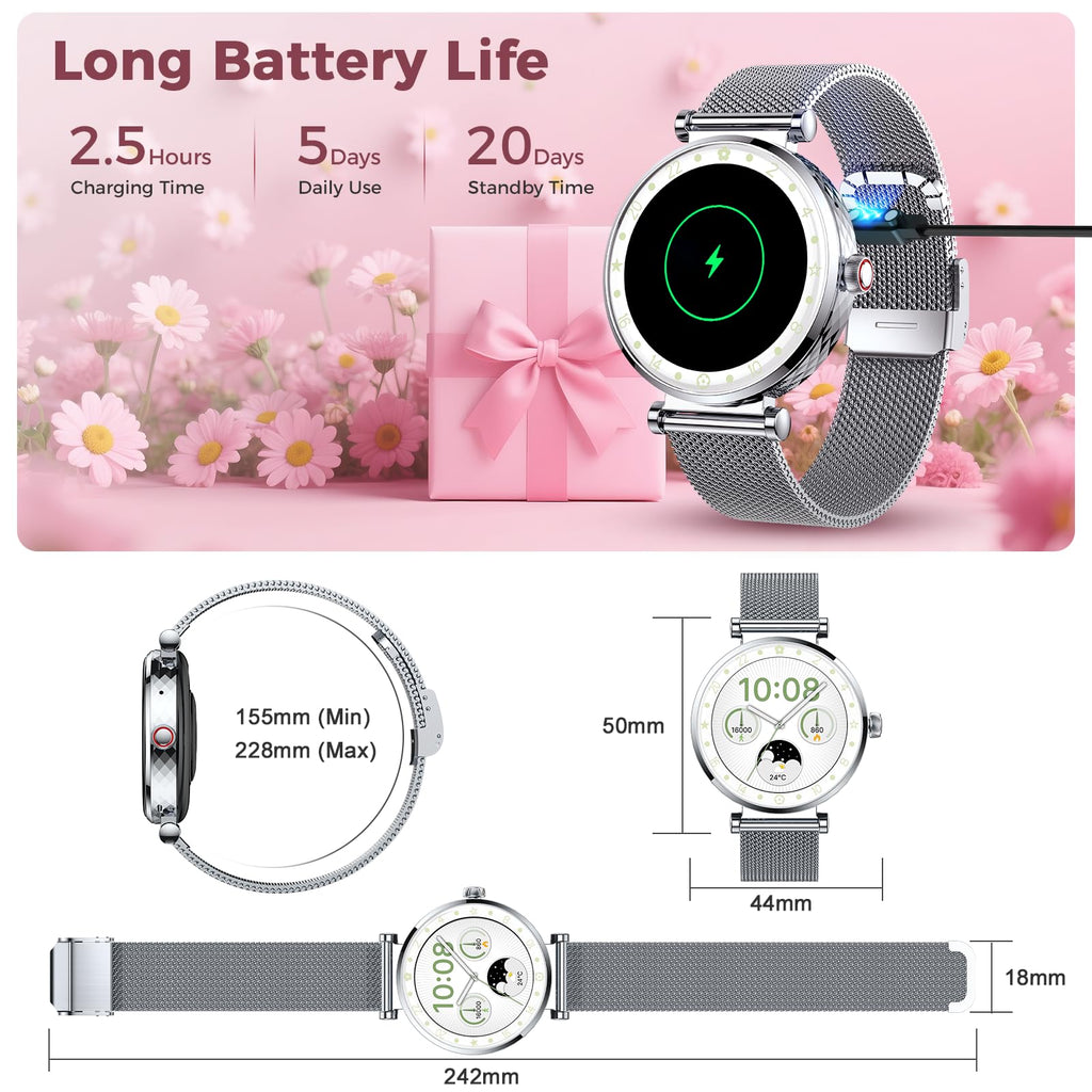 Smart Watch Women, 2025 New Smartwatch Woman with Calls, Smart Watch Menstrual Cycle/Sleep Monitor/SpO2/Pedometer/110+ Sports Modes, IP68 Waterproof Sports Watch for Android iOS