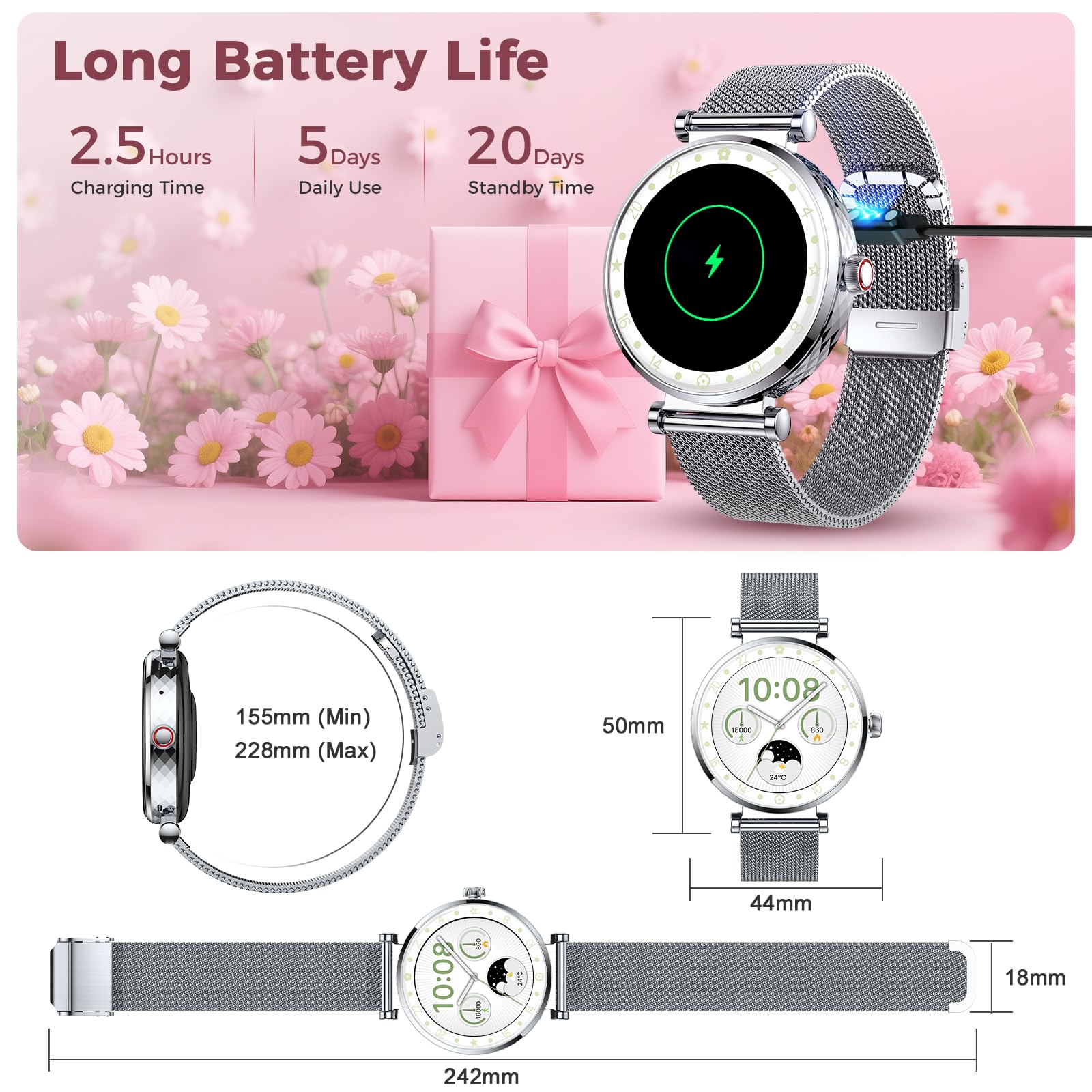 Smart Watch Women, 2025 New Smartwatch Woman with Calls, Smart Watch Menstrual Cycle/Sleep Monitor/SpO2/Pedometer/110+ Sports Modes, IP68 Waterproof Sports Watch for Android iOS