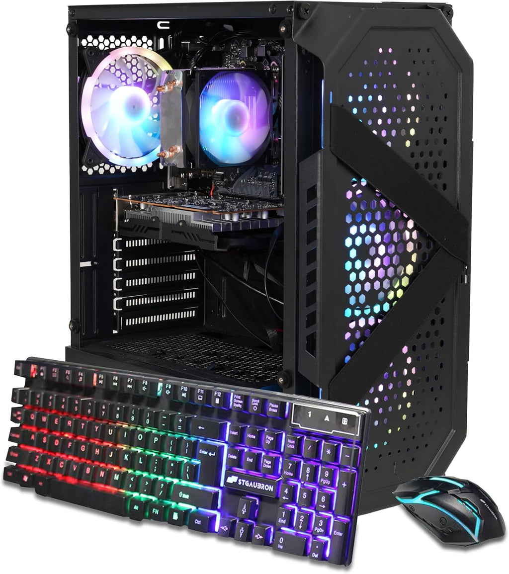 STGAubron Gaming PC Desktop Computer, Intel Core i7 up to 3.9GHz, Radeon RX 580 8G, 16G RAM, 512G SSD, WiFi 6, BT 5.0, RGB Fan x6, Windows 11 Home