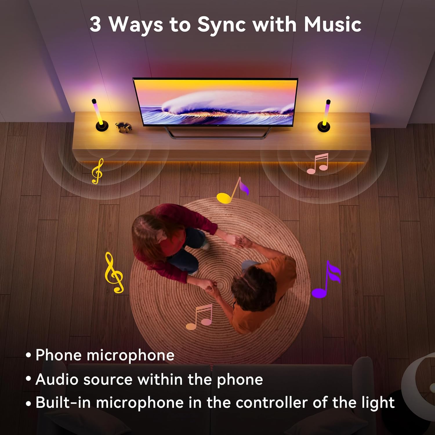 Led Light Bar with Music Sync, Color Changing TV Backlight App & Remote Control, IC+RGB & W Smart RGB Light Bar, USB Powered Led Lights for TV, PC Room Monitor Backlight Gaming Accessories