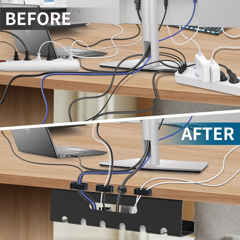 2-Piece Desktop Cable Organizer, No Drilling Required, Desktop Cable Tray, Cable Management for Office Cable Storage, Home, Workplace, Black 