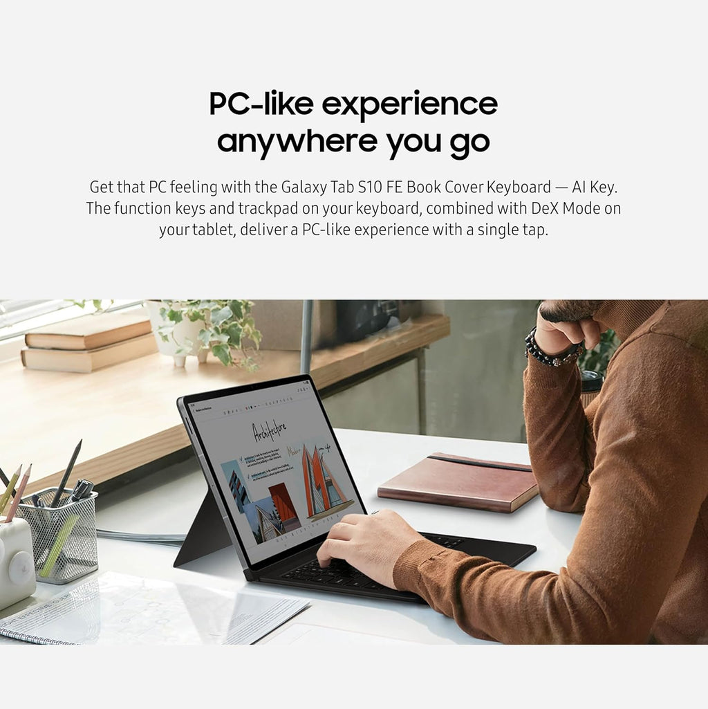 Samsung Galaxy Tab S9 | S9 FE | S10 FE, FE Book Cover Keyboard AI Key for Galaxy Tab S10 FE, Detachable Platform, PC-Like Experience, Wireless Keyboard Sharing, White