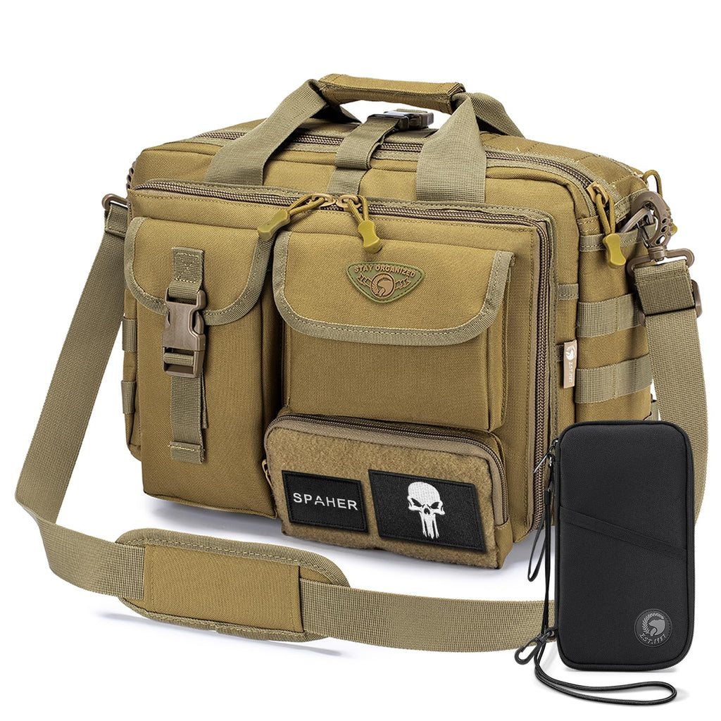 SPAHER Pasta trabalho homem mala de ombro militar tática para computador portátil 14/15,6/17 polegadas porta-documentos mala presente, L-15,6/17" - preto-modelo melhorado, Negócios