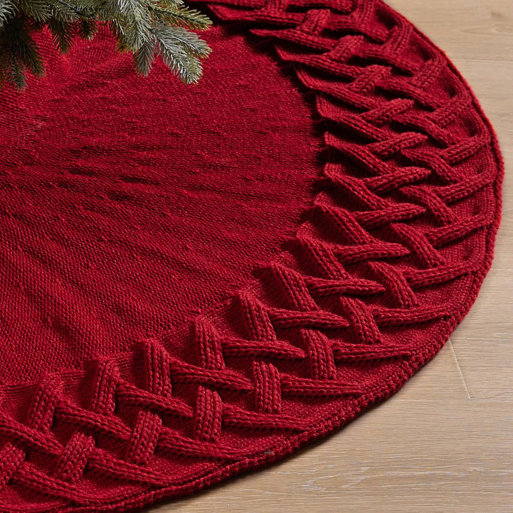 Dremisland Saia grande para árvore de Natal 92 cm saia de árvore rústica tecida de malha neve esteira de saia de bordeaux tapete redondo tapete para férias ano novo