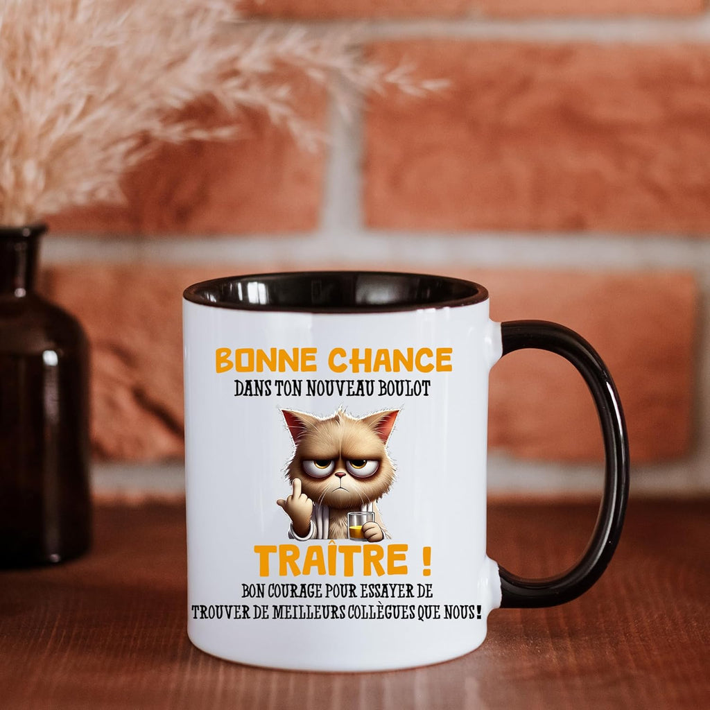 Jungle Mug Caneca do colega | presente divertido de início para colega | Boa sorte traidor! Caneca de humor preto | Caneca de presente para escritório, compatível com máquina de lavar louça e